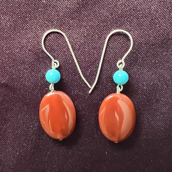 Artisan .925 Sterling Silver Semi Precious Stone Earrings, Turquoise Earrings - Picture 5 of 5